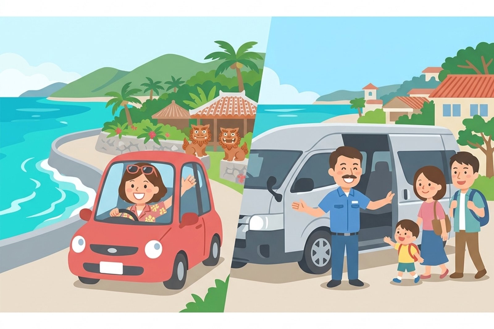 沖繩自駕租車與中文包車比較示意圖