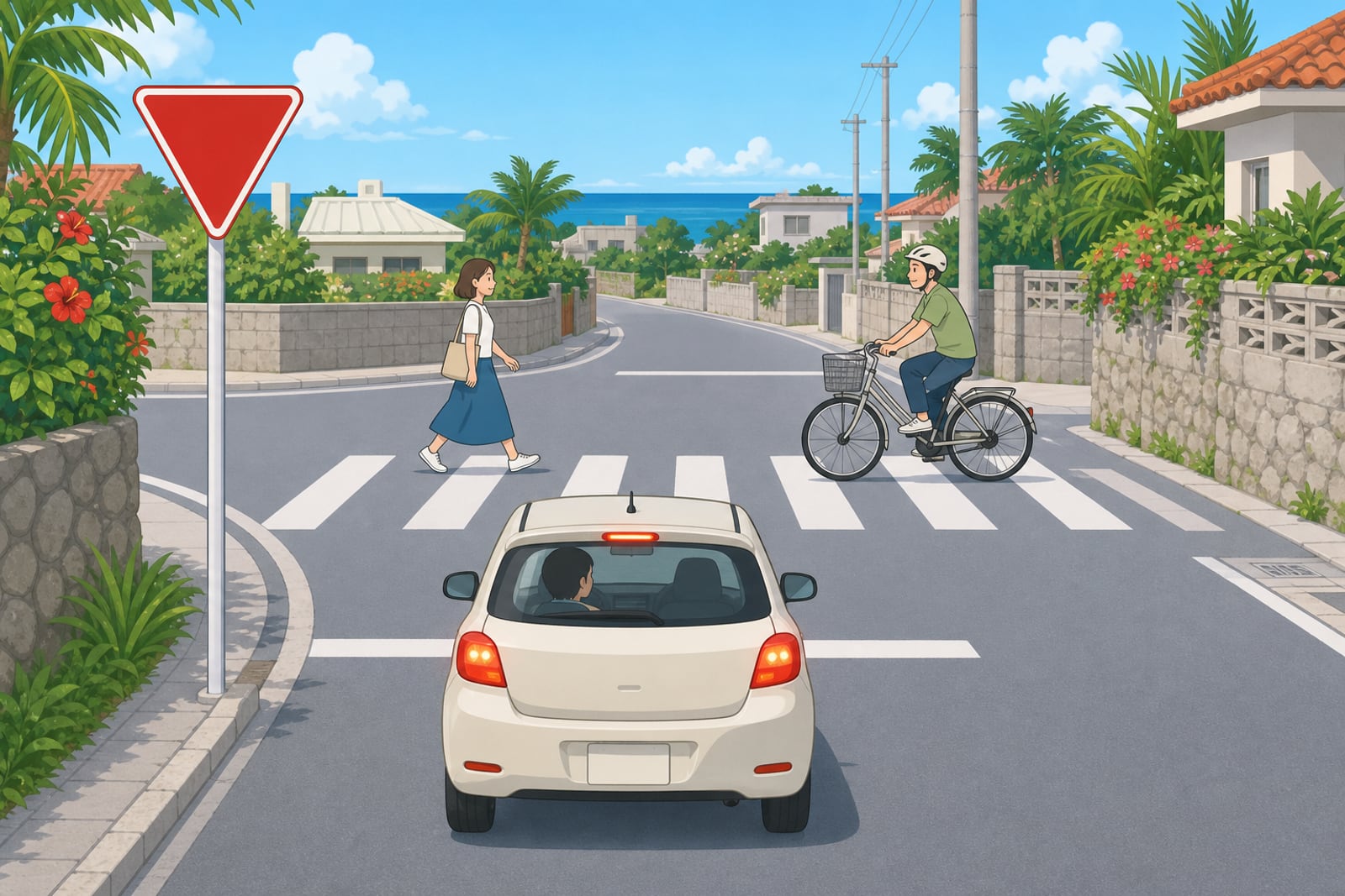 沖繩止まれ停車與斑馬線行人優先示意圖