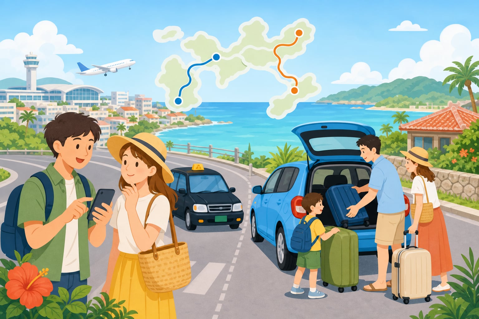 沖繩 Uber 計程車與租車自駕費用比較示意圖